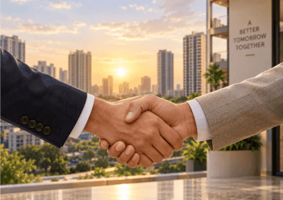 Business handshake symbolising partnership and collaboration